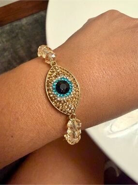 Gold Evil Eye Bracelet with Blue Accents